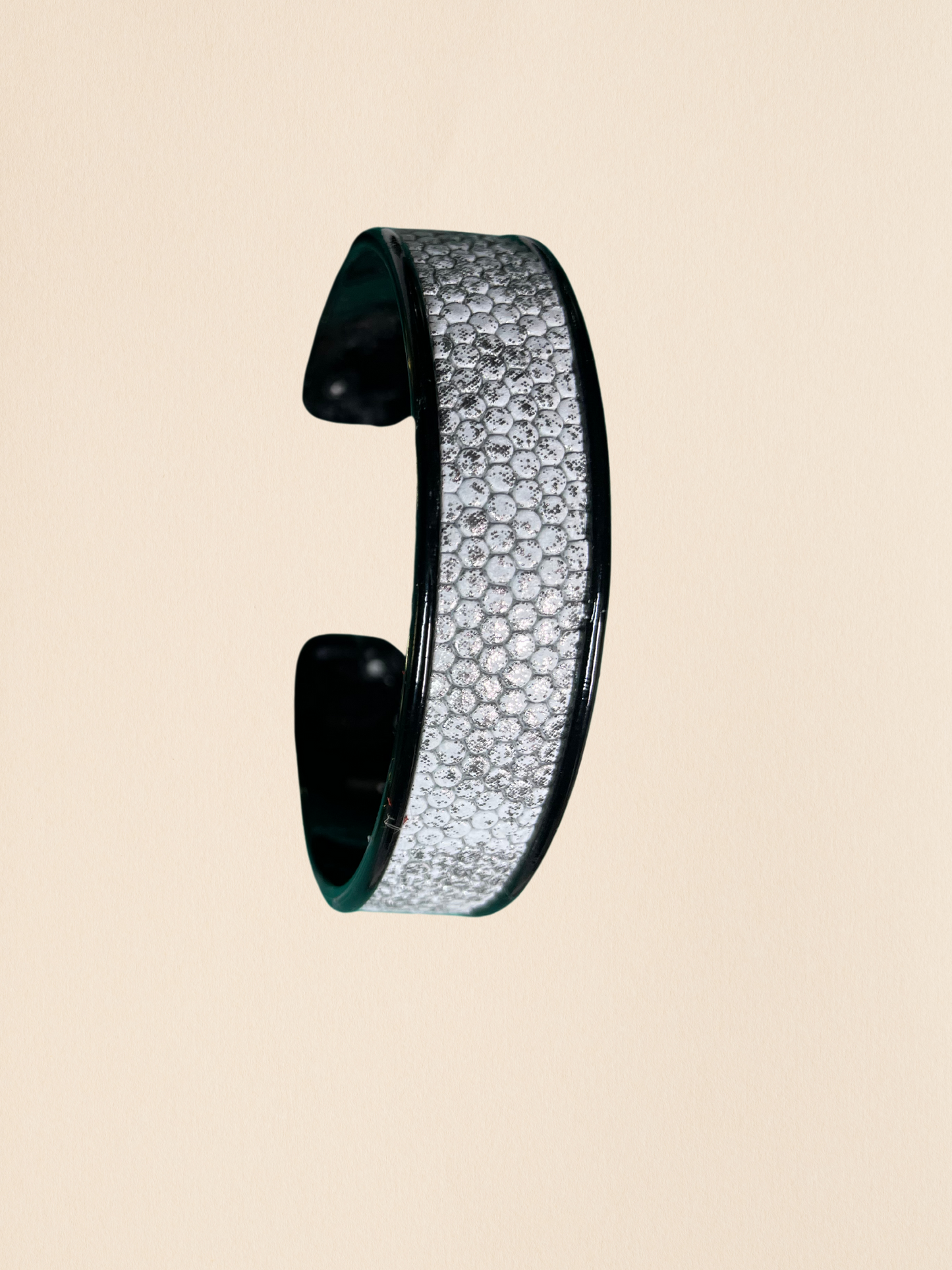 Manchette 10mm - Noir argent texturé