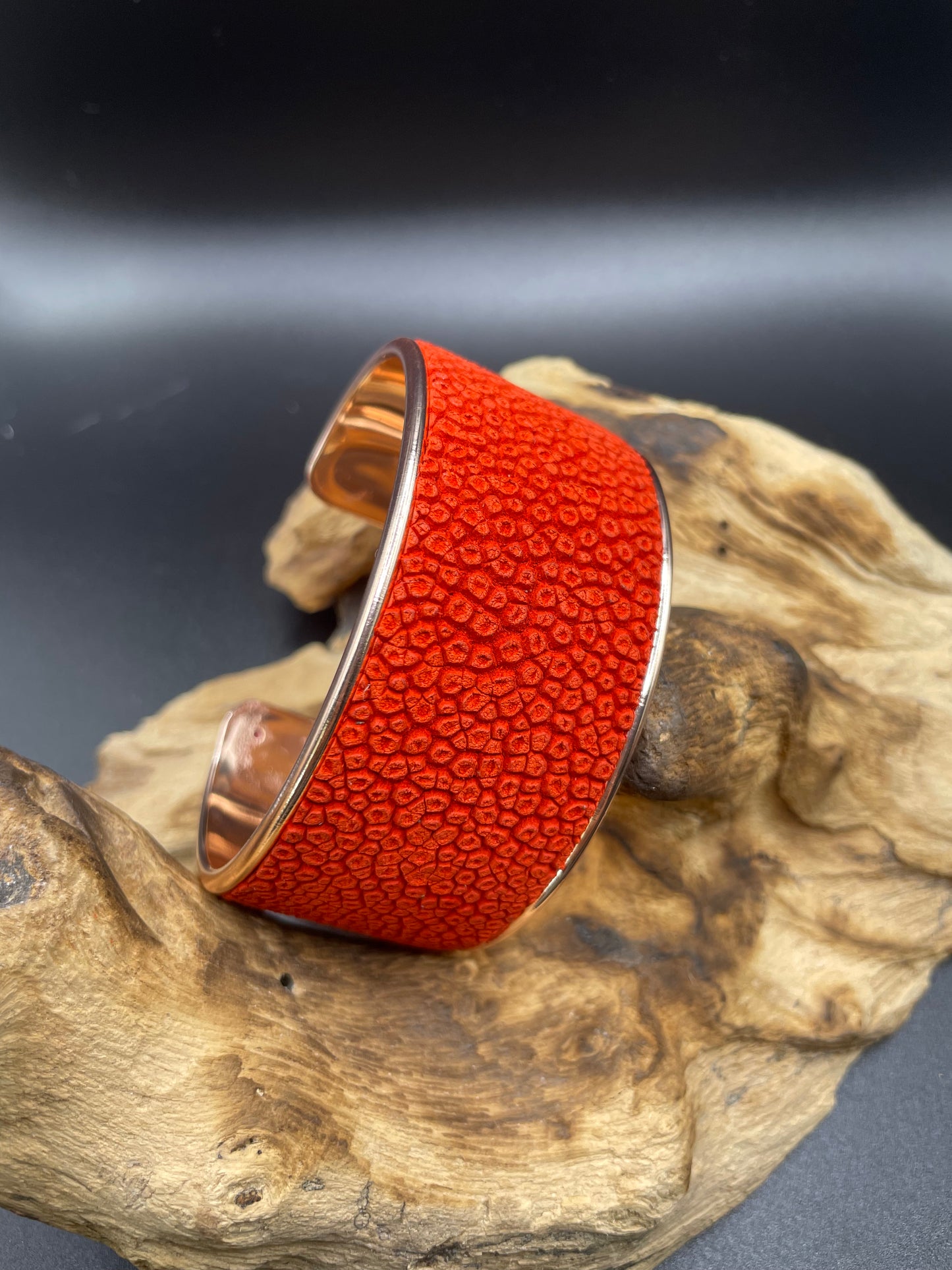 Manchette 30mm - Or rose et orange texturé