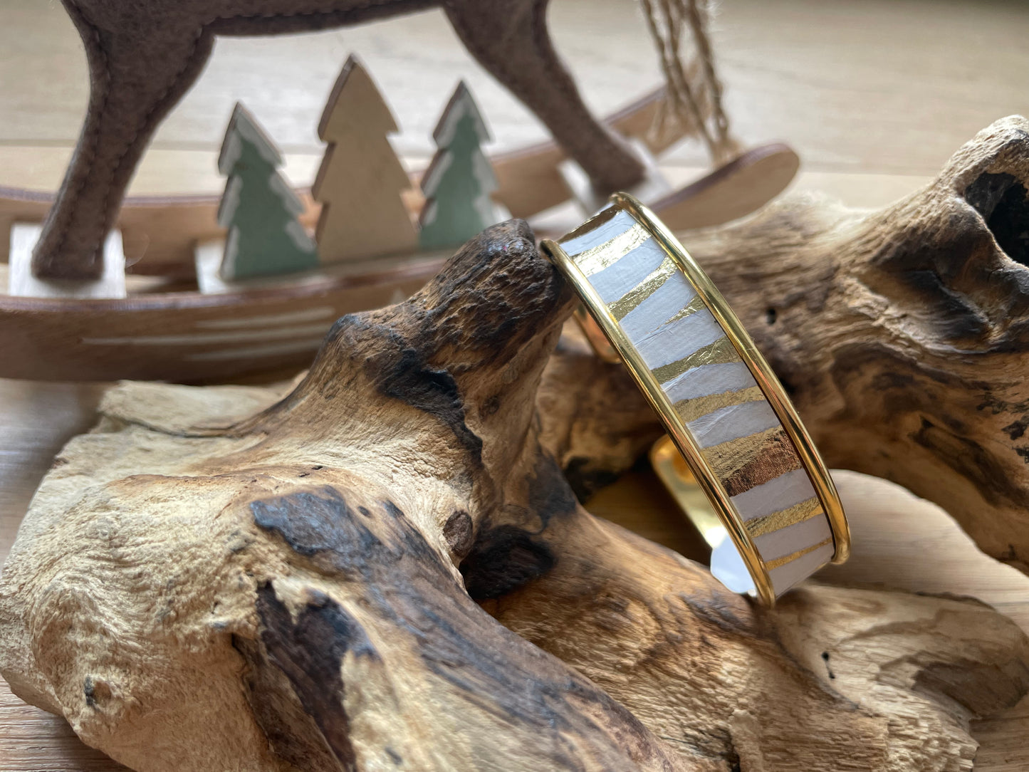 Manchette 10mm - Or 24K et Serpent Blanc/or