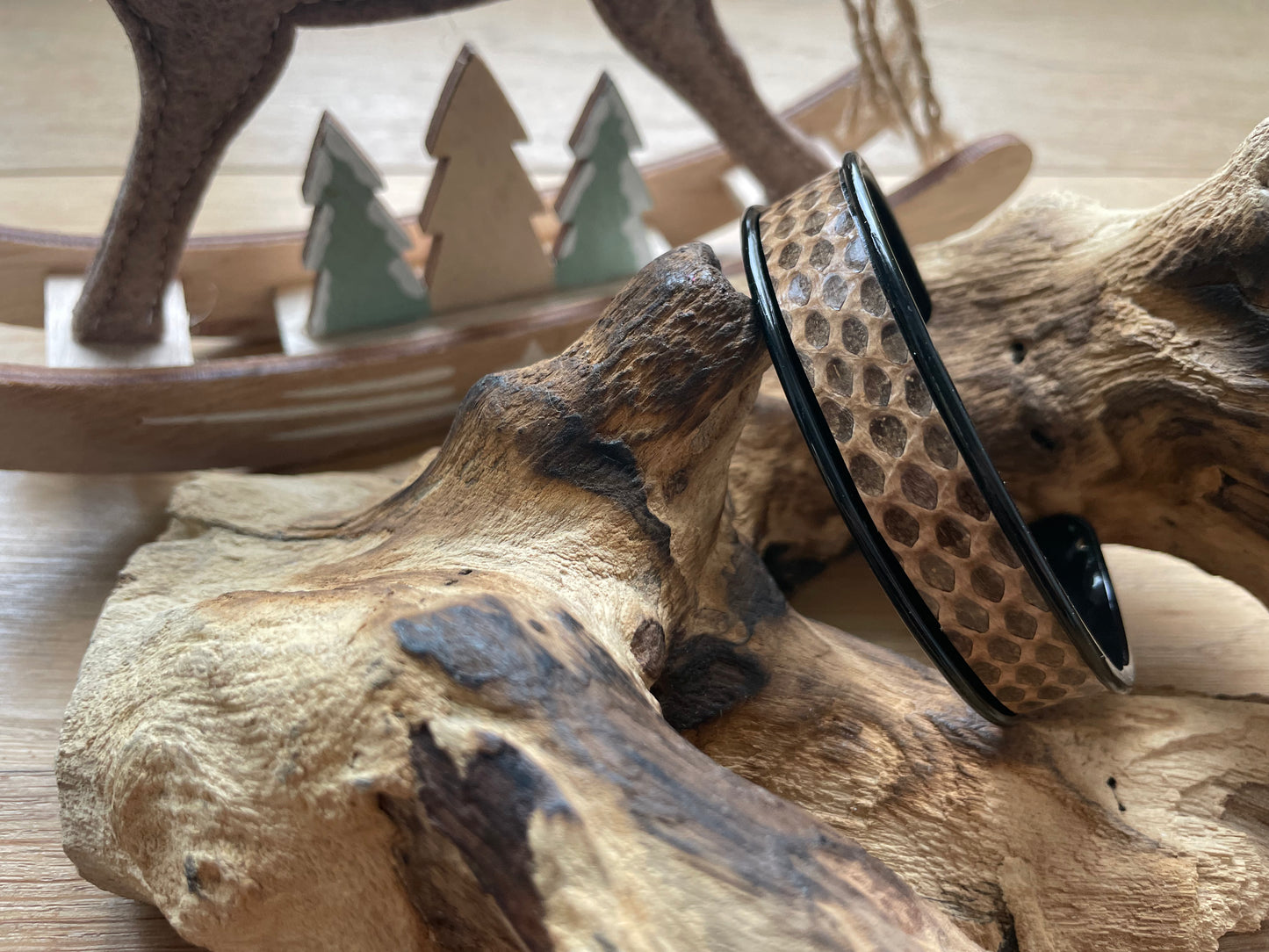 Manchette 10mm - Noir et Serpent beige