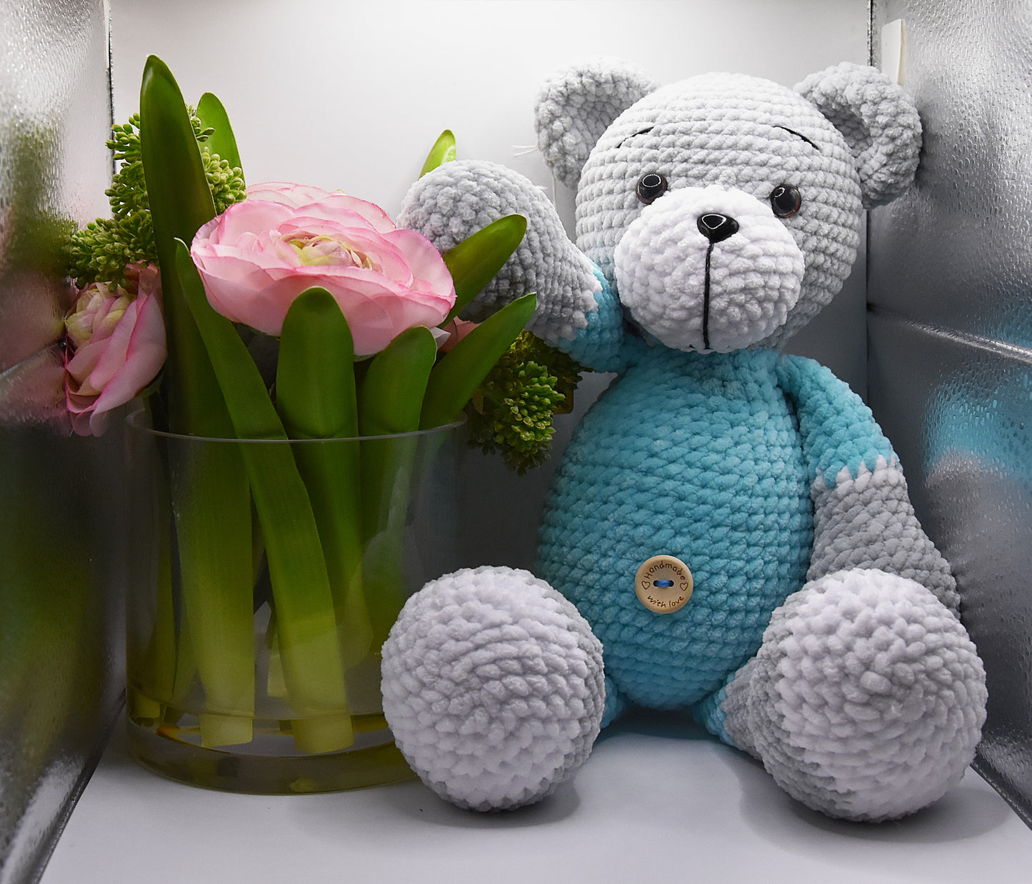 🧸 Grand Ourson au Crochet en Fil Velours – Douceur XXL Fait Main