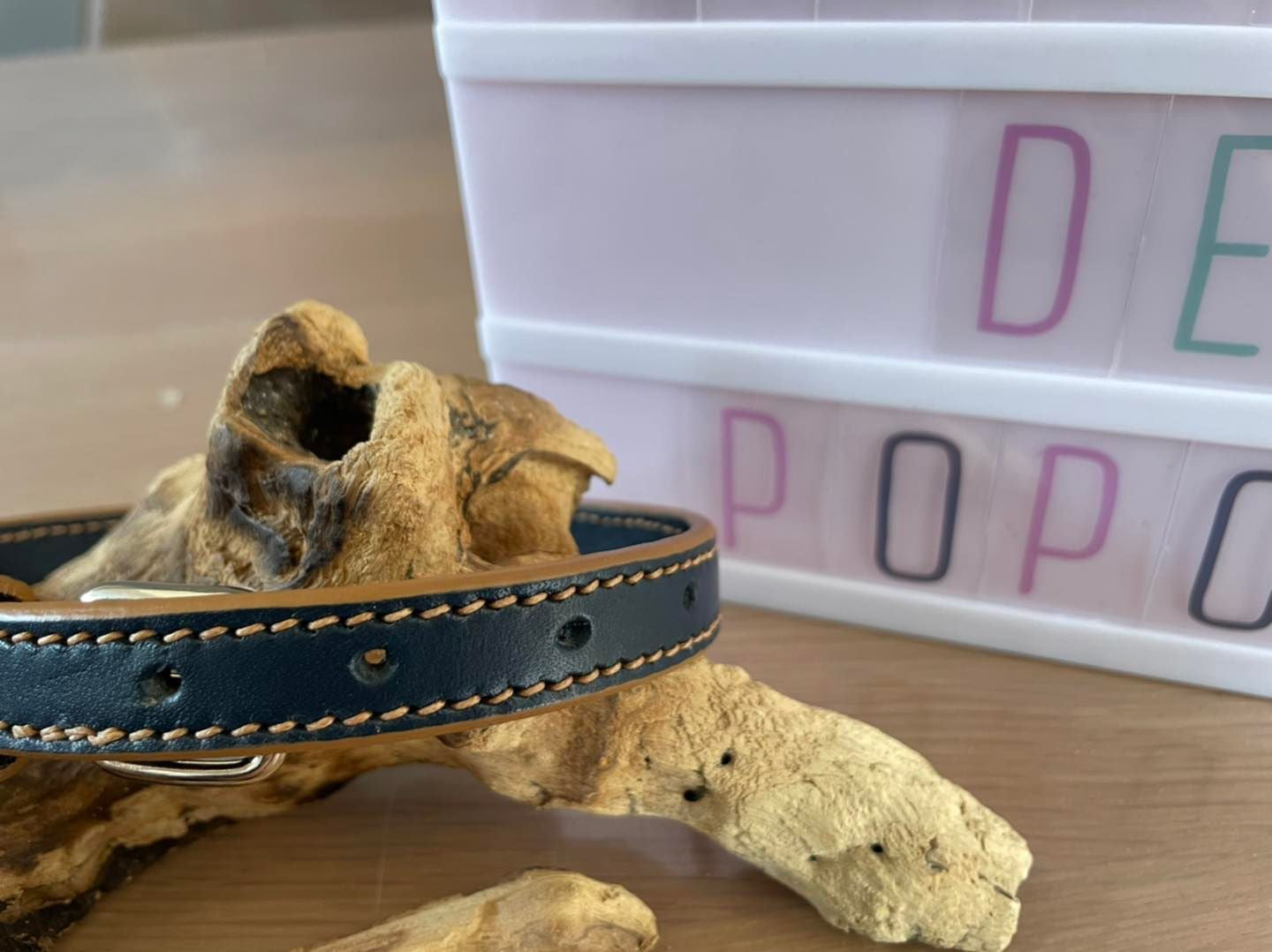 Collier Marine 15mm - Surpiqures et Tranches Camel