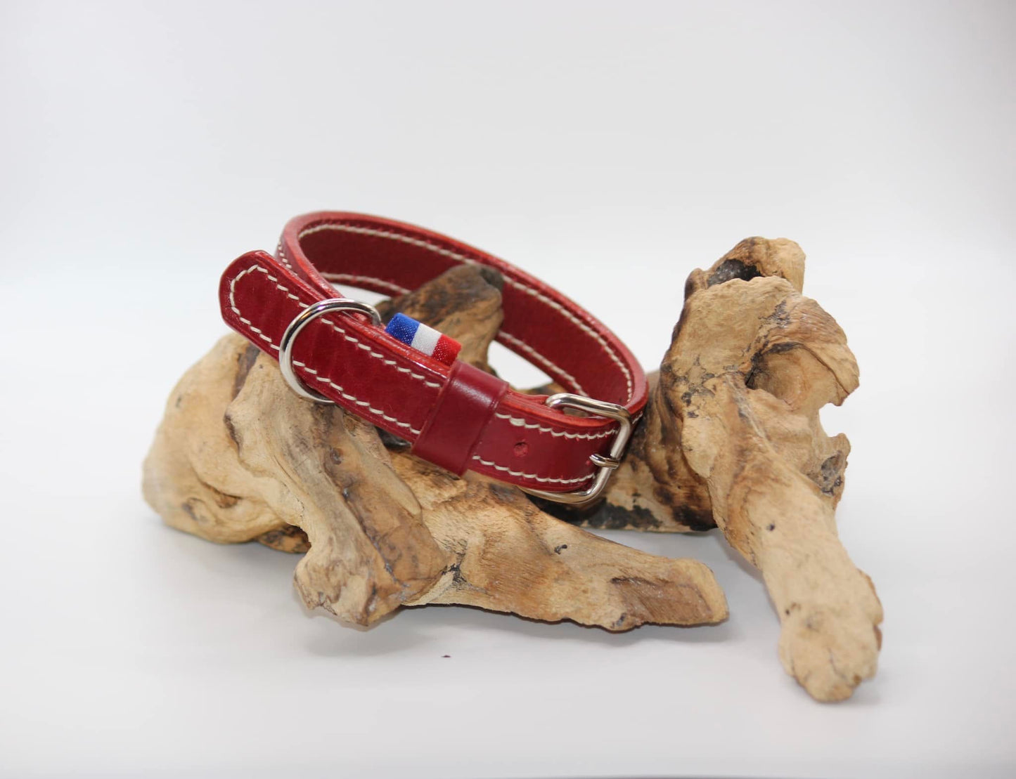 Collier rouge 20mm - Surpiqures crème