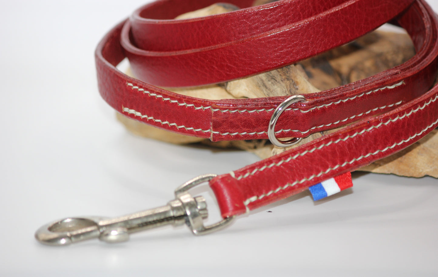 Laisse courte Rouge - Surpiqures crème